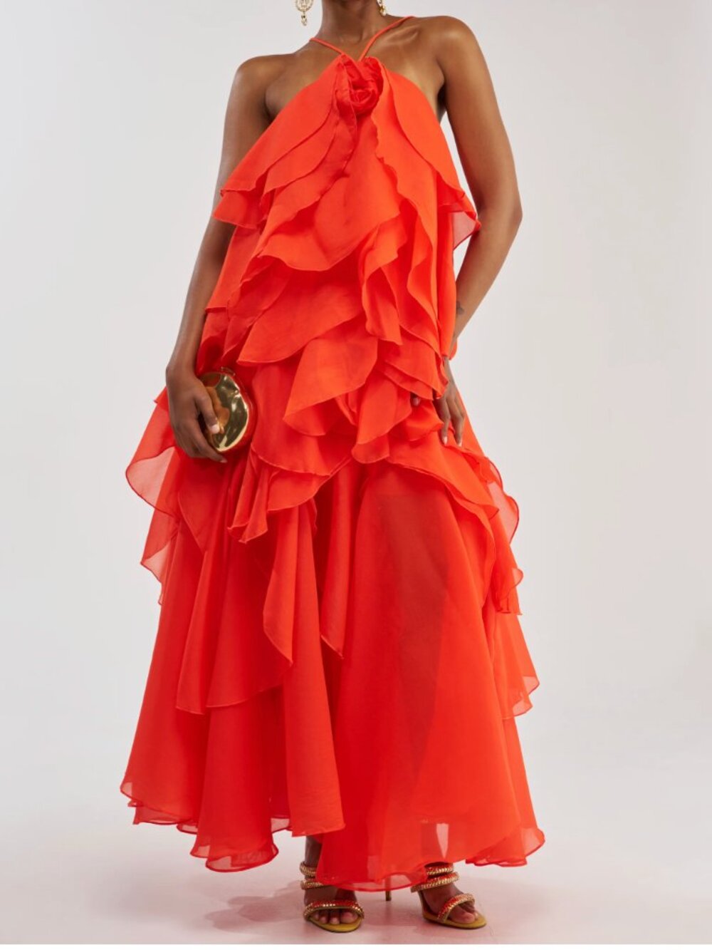 Akira - GOLDEN HOUR FLORAL CHIFFON MAXI DRESS IN ORANGE